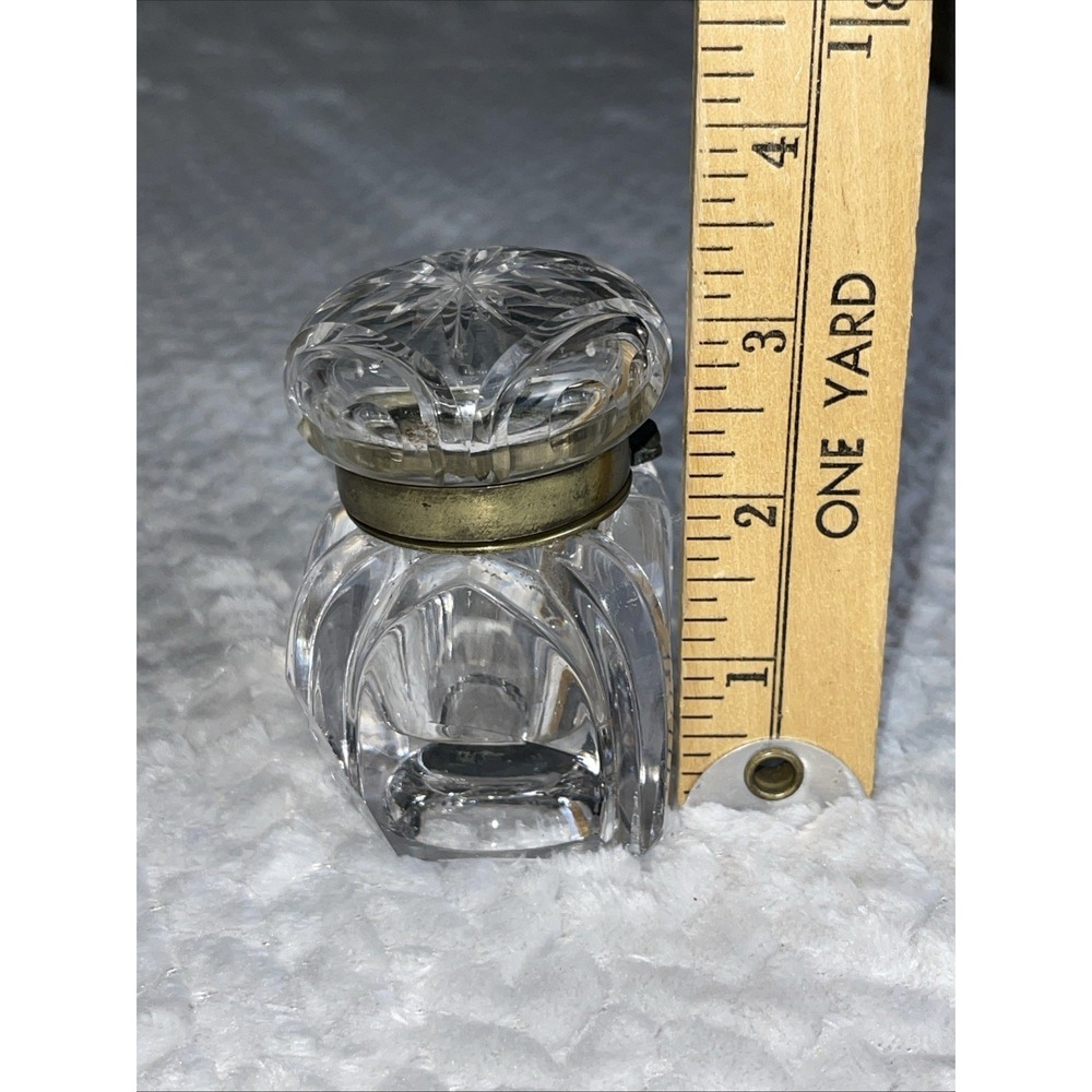 Antique Crystal Cut Glass Inkwell Asprey‎ Co. ?   Brass Hinged Lid 19th Century - Picture 10 of 11